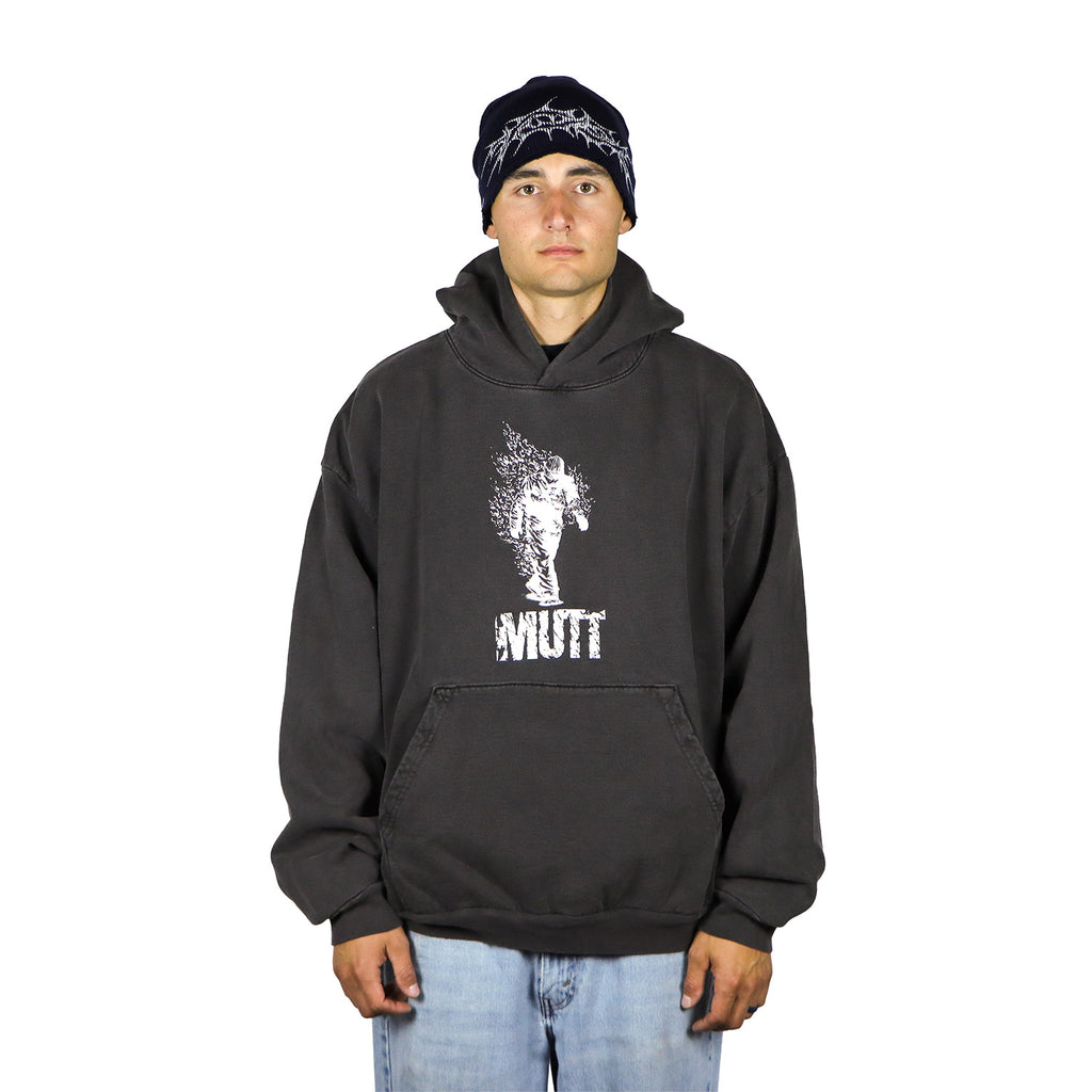 Suffering Hoodie vintage black front view on snowboarder - 14 oz 100% cotton heavyweight